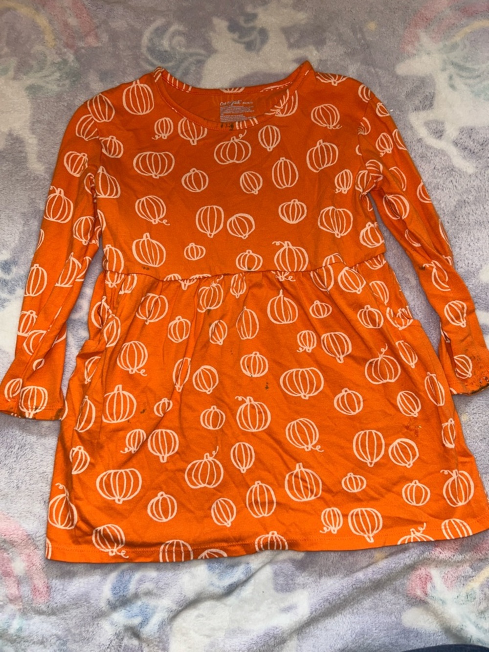 Cat & Jack Orange Pumpkin Print Long Sleeve Dress